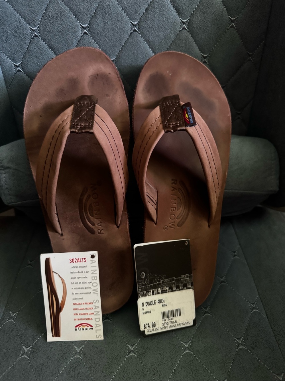 Rainbow Men's Brown Leather Double-Arch Flip Flops